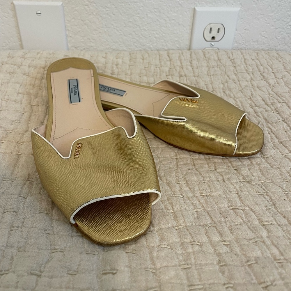 Prada Slide Sandals | Gold | Size 10